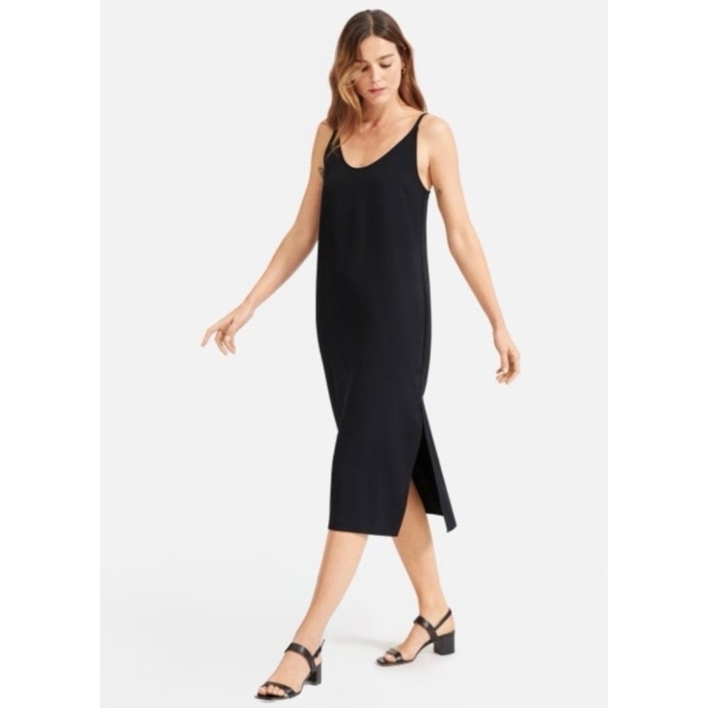 Everlane Japanese GoWeave Long Slip Dress Black Size 0 Minimalist Midi